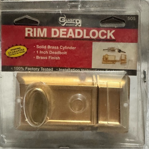 Guard Security Rim Deadlock 505 Brass Finish 1” Deadbolt Solid Brass Cylinder - Picture 1 of 10